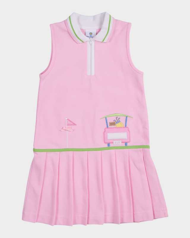 Girl's Golf Cart Applique Pique Knit Dress, Size 9M-6